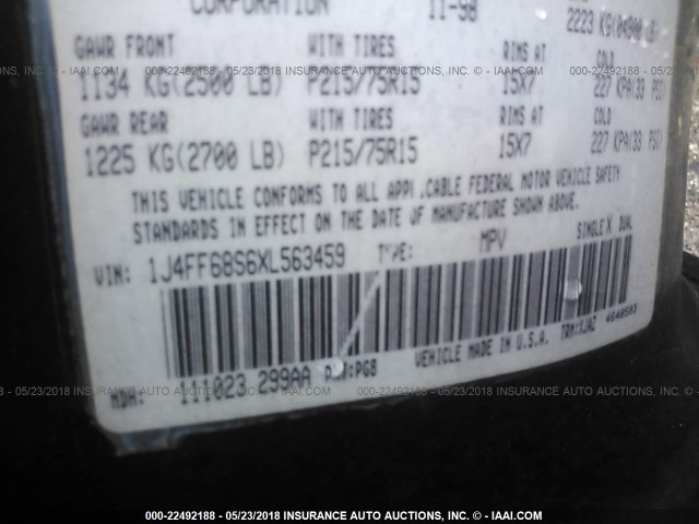 1J4FF68S6XL563459 - 1999 JEEP CHEROKEE SPORT/CLASSIC მწვანე ფოტო 9