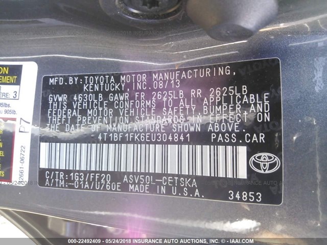 4T1BF1FK6EU304841 - 2014 TOYOTA CAMRY L/SE/LE/XLE 灰色 照片 9