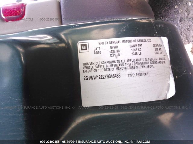 2G1WW12E2Y9346438 - 2000 CHEVROLET MONTE CARLO LS 绿色 照片 9