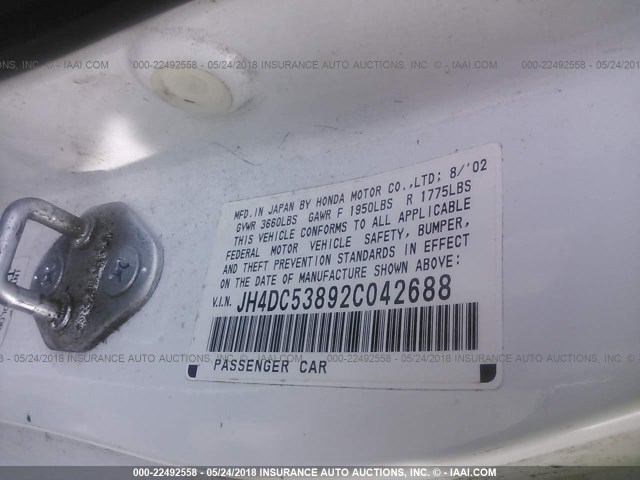 JH4DC53892C042688 - 2002 ACURA RSX 白色 照片 9