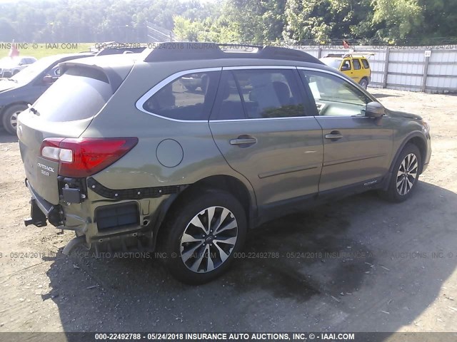 4S4BSENC3F3306583 - 2015 SUBARU OUTBACK 3.6R LIMITED GREEN photo 4