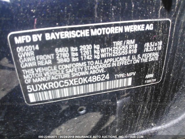 5UXKR0C5XE0K48624 - 2014 BMW X5 XDRIVE35I BLUE photo 9