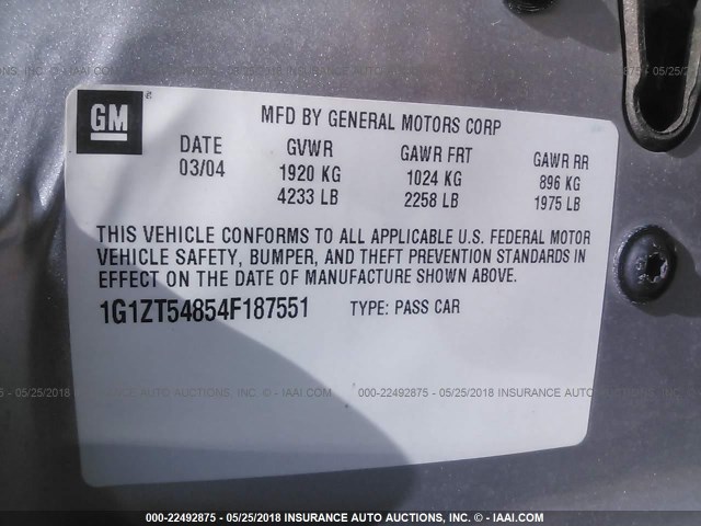 1G1ZT54854F187551 - 2004 CHEVROLET MALIBU LS SILVER photo 9