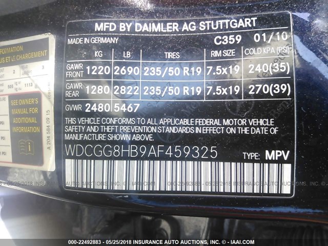 WDCGG8HB9AF459325 - 2010 MERCEDES-BENZ GLK 350 4MATIC BLUE photo 9