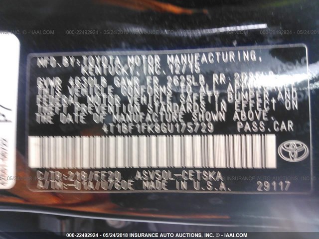 4T1BF1FK8GU175729 - 2016 TOYOTA CAMRY LE/XLE/SE/XSE BLACK photo 9