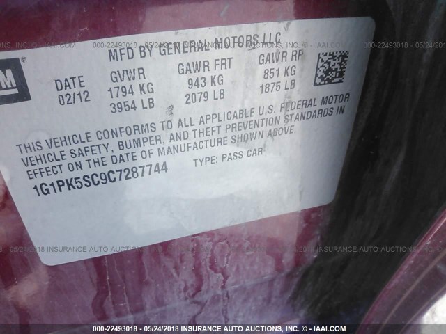 1G1PK5SC9C7287744 - 2012 CHEVROLET CRUZE ECO წითელი ფოტო 9