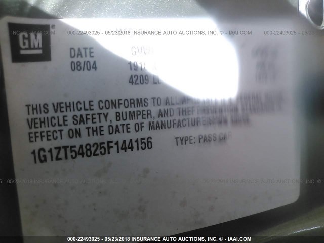 1G1ZT54825F144156 - 2005 CHEVROLET MALIBU LS მწვანე ფოტო 9