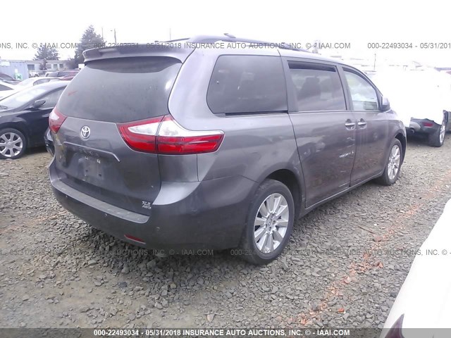 5TDDK3DCXFS122100 - 2015 TOYOTA SIENNA XLE/LIMITED GRAY photo 4