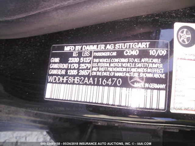 WDDHF8HB2AA116470 - 2010 MERCEDES-BENZ E 350 4MATIC BLACK photo 9