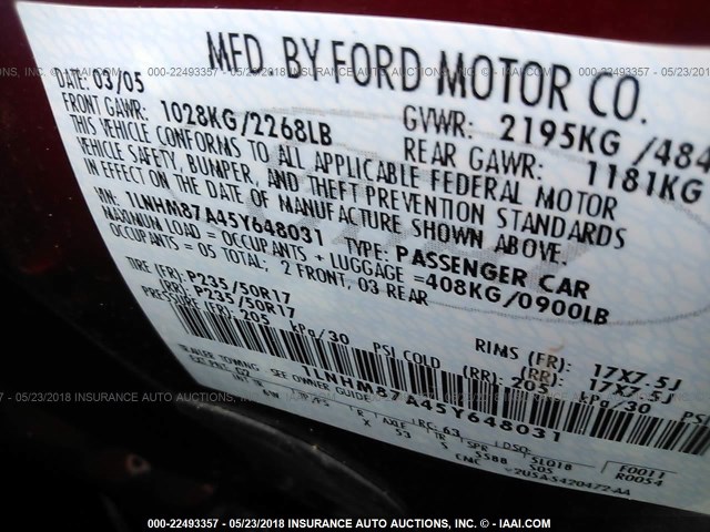 1LNHM87A45Y648031 - 2005 LINCOLN LS Qırmızı foto 9