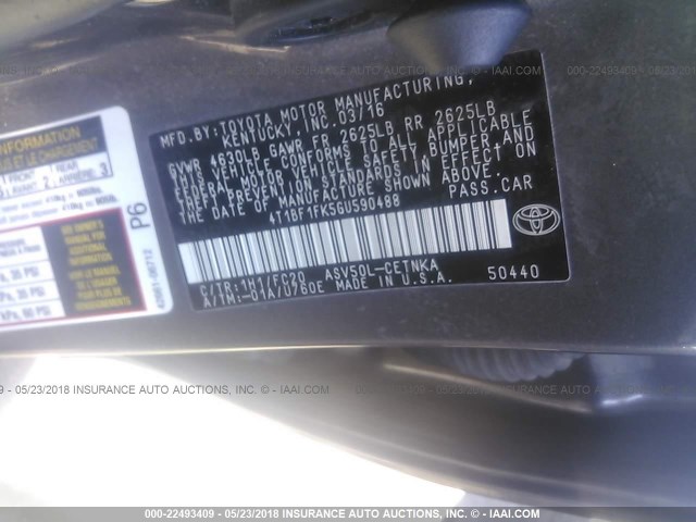 4T1BF1FK5GU590488 - 2016 TOYOTA CAMRY LE/XLE/SE/XSE GRAY photo 9