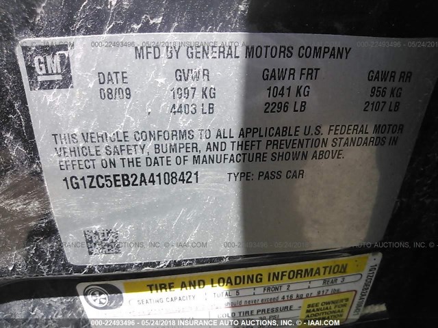 1G1ZC5EB2A4108421 - 2010 CHEVROLET MALIBU 1LT 黑色 照片 9