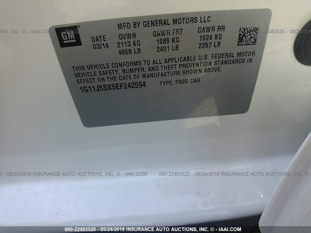 1G11J5SX5EF242594 - 2014 CHEVROLET MALIBU LTZ Ağ foto 9