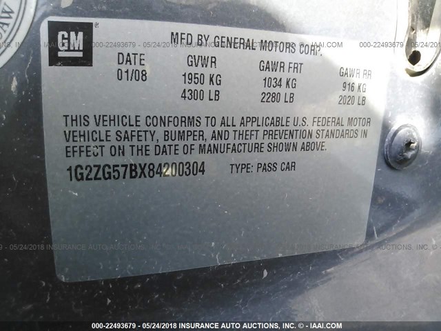 1G2ZG57BX84200304 - 2008 PONTIAC G6 SE GRAY photo 9