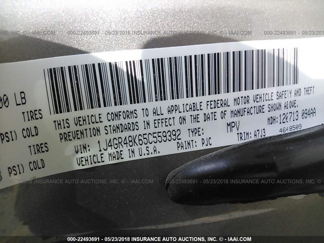 1J4GR48K65C559392 - 2005 JEEP GRAND CHEROKEE LAREDO/COLUMBIA/FREEDOM 棕色 照片 9