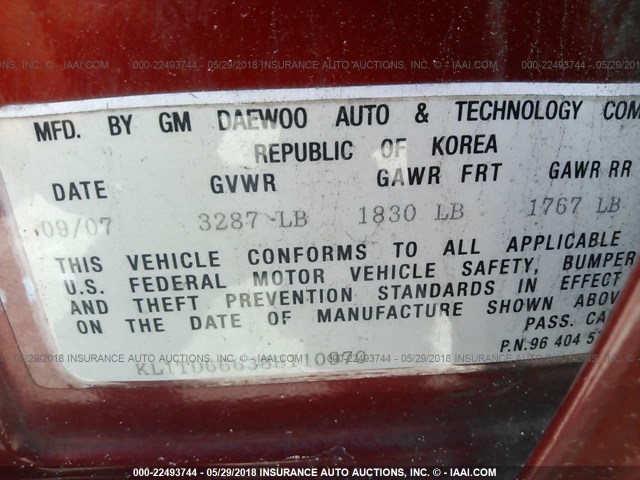 KL1TD66638B110970 - 2008 CHEVROLET AVEO LS RED photo 9