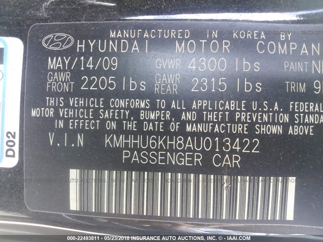 KMHHU6KH8AU013422 - 2010 HYUNDAI GENESIS COUPE 3.8L BLACK photo 9