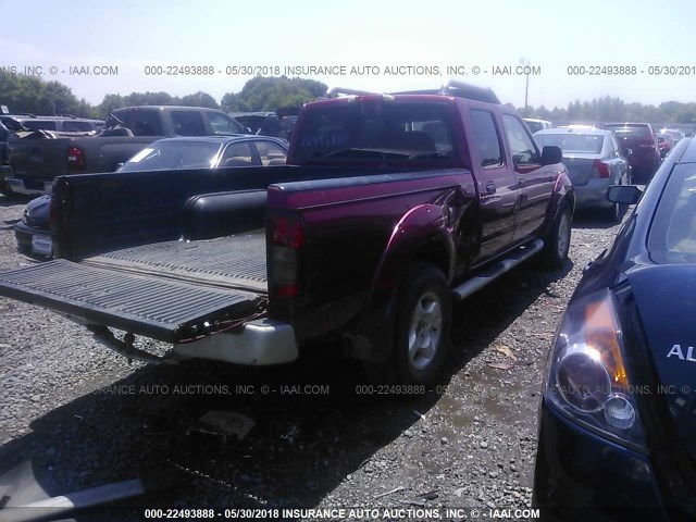 1N6ED29X32C349612 - 2002 NISSAN FRONTIER CREW CAB XE/CREW CAB SE BURGUNDY photo 4