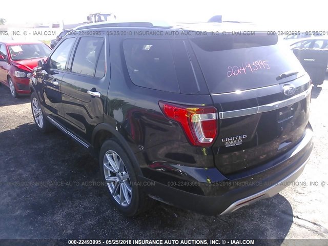 1FM5K8F81GGC24824 - 2016 FORD EXPLORER LIMITED BLACK photo 3