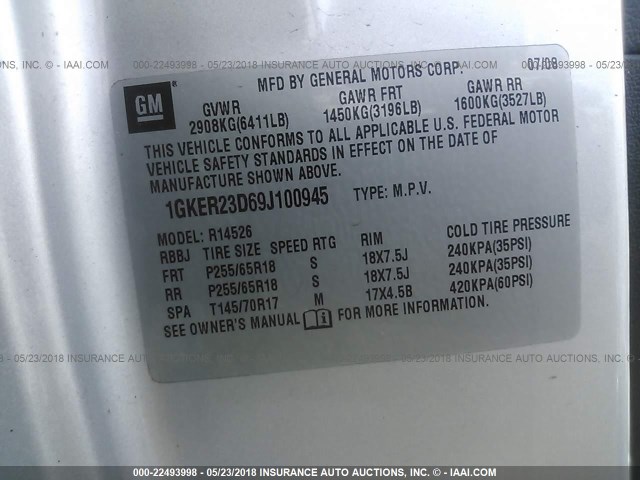 1GKER23D69J100945 - 2009 GMC ACADIA SLT-1 Silber Foto 9