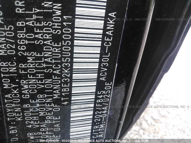 4T1BE32K35U050011 - 2005 TOYOTA CAMRY LE/XLE/SE 黑色 照片 9