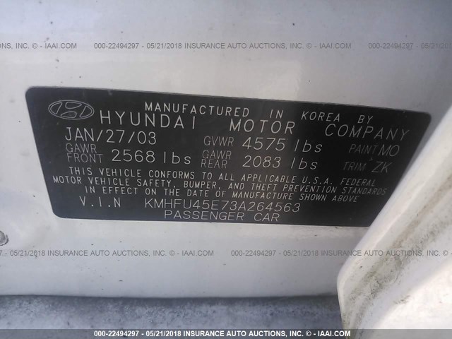 KMHFU45E73A264563 - 2003 HYUNDAI XG 350 WHITE photo 9