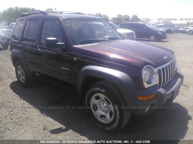 1J4GL48K84W282971 - 2004 JEEP LIBERTY SPORT BURGUNDY photo 1