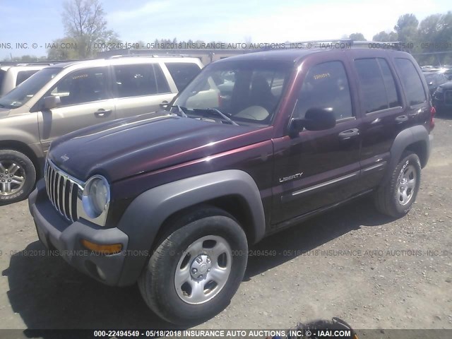 1J4GL48K84W282971 - 2004 JEEP LIBERTY SPORT BURGUNDY photo 2