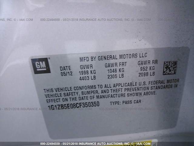 1G1ZB5E08CF350350 - 2012 CHEVROLET MALIBU LS 银色 照片 9