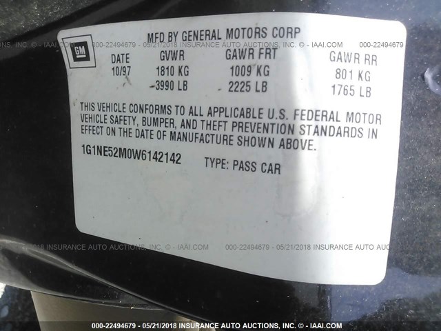 1G1NE52M0W6142142 - 1998 CHEVROLET MALIBU LS 黑色 照片 9