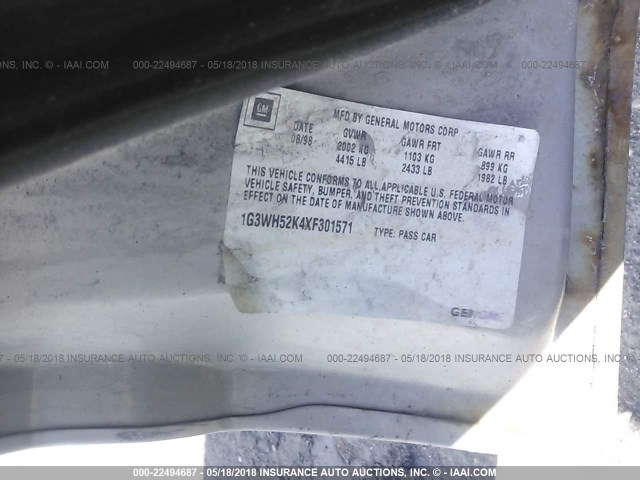 1G3WH52K4XF301571 - 1999 OLDSMOBILE INTRIGUE GX SILVER photo 9