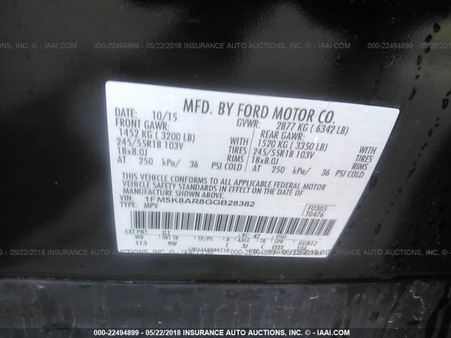 1FM5K8AR8GGB28382 - 2016 FORD EXPLORER POLICE INTERCEPTOR BLACK photo 9