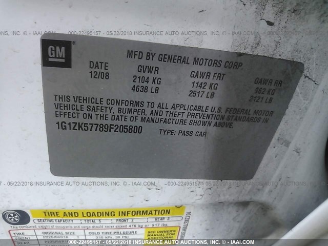 1G1ZK57789F205800 - 2009 CHEVROLET MALIBU LTZ 白色 照片 9