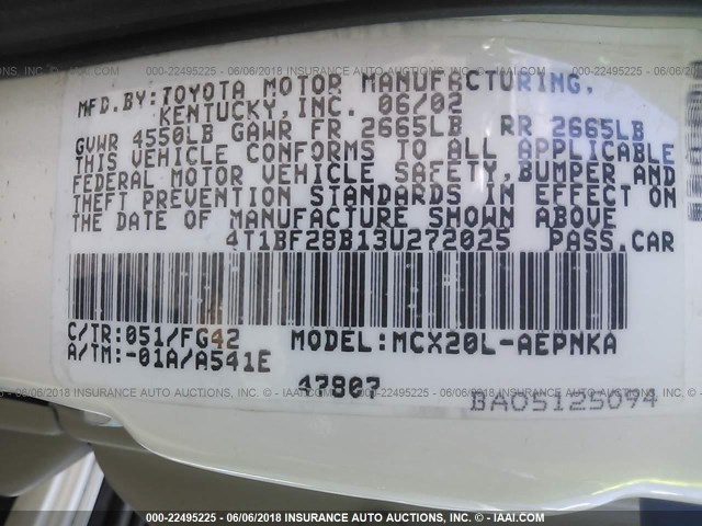 4T1BF28B13U272025 - 2003 TOYOTA AVALON XL/XLS WHITE photo 9