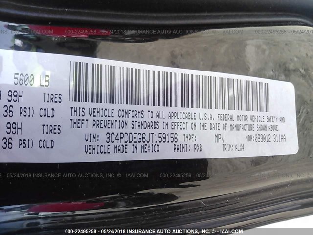 3C4PDDEG6JT159156 - 2018 DODGE JOURNEY GT BLACK photo 9