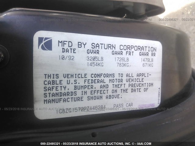 1G8ZG1572PZ146284 - 1993 SATURN SC2 GOLD photo 9