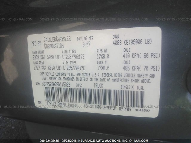 3D7KS28A38G115328 - 2008 DODGE RAM 2500 ST/SLT GRAY photo 9