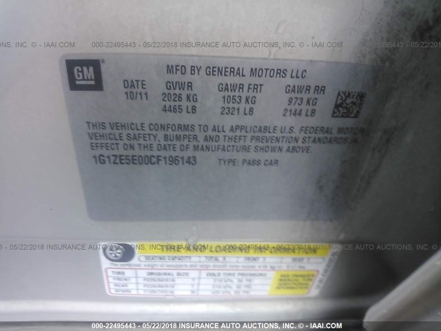 1G1ZE5E00CF196143 - 2012 CHEVROLET MALIBU LTZ 金色 照片 9