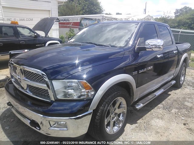 1C6RD6NT1CS190375 - 2012 DODGE RAM 1500 LARAMIE BLUE photo 2