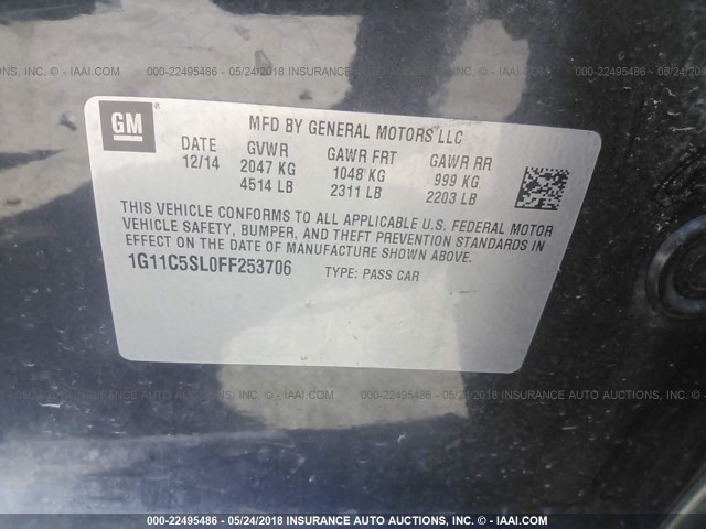 1G11C5SL0FF253706 - 2015 CHEVROLET MALIBU 1LT 灰色 照片 9