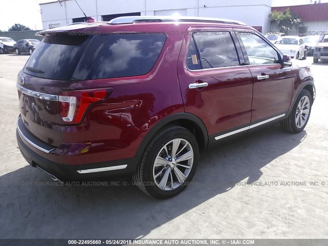 1FM5K7F85JGA27494 - 2018 FORD EXPLORER LIMITED 红色 照片 4