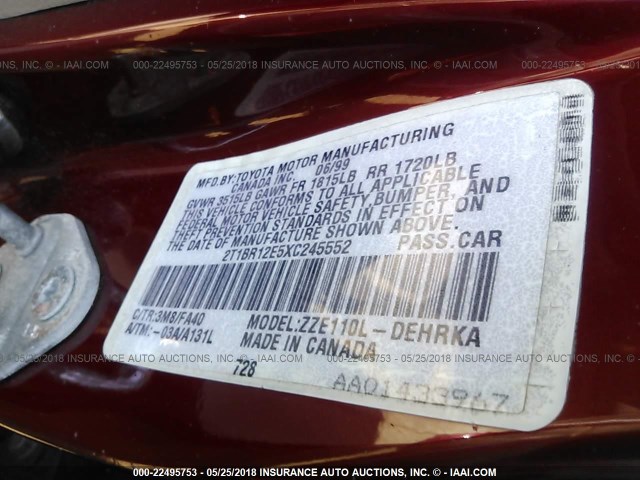 2T1BR12E5XC245552 - 1999 TOYOTA COROLLA VE/CE/LE 红色 照片 9