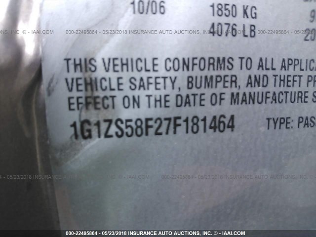 1G1ZS58F27F181464 - 2007 CHEVROLET MALIBU LS 棕色 照片 9