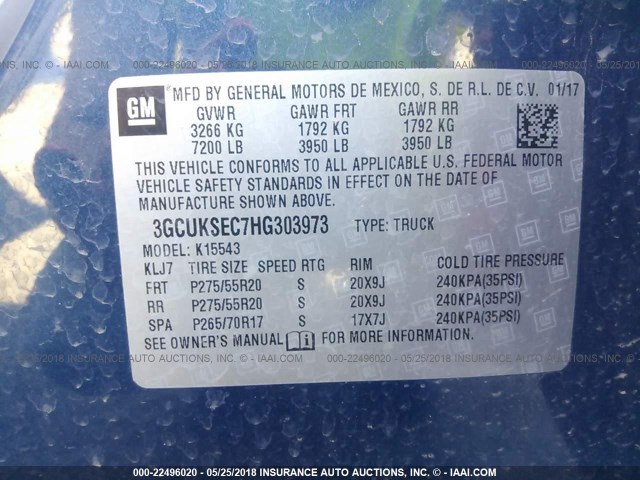 3GCUKSEC7HG303973 - 2017 CHEVROLET SILVERADO K1500 LTZ BLUE photo 9