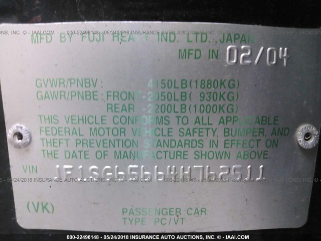 JF1SG65664H762511 - 2004 SUBARU FORESTER 2.5XS Зеленый фото 9