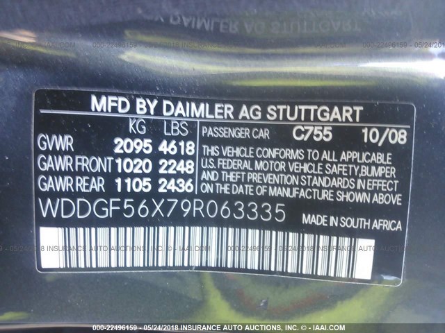 WDDGF56X79R063335 - 2009 MERCEDES-BENZ C 350 GRAY photo 9