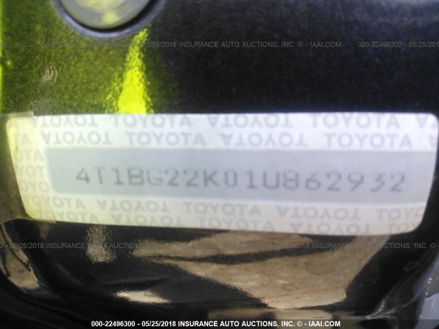 4T1BG22K01U862932 - 2001 TOYOTA CAMRY CE/LE/XLE GRAY photo 9