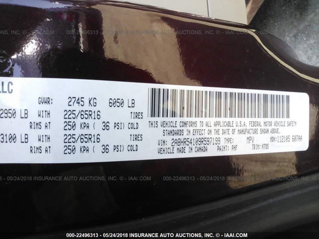 2A8HR54109R597199 - 2009 CHRYSLER TOWN & COUNTRY TOURING MAROON photo 9