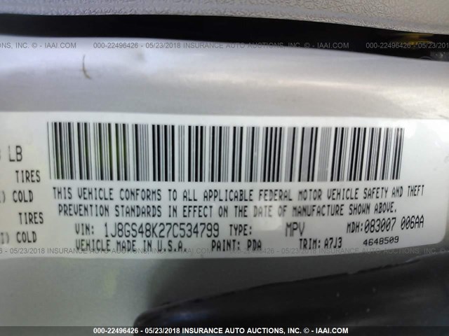 1J8GS48K27C534799 - 2007 JEEP GRAND CHEROKEE LAREDO/COLUMBIA/FREEDOM 棕色 照片 9