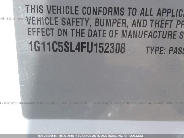 1G11C5SL4FU152308 - 2015 CHEVROLET MALIBU 1LT 白色 照片 9